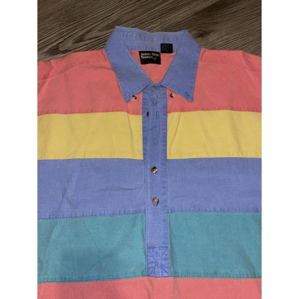 Vintage 80's Surf Stripe Color Block Pullover Beach Polo Shirt XL Zack‎ Morris
